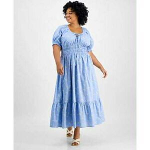 And Now This | Blue/Yellow Floral Smocked Tiered Maxi Dress | 3X